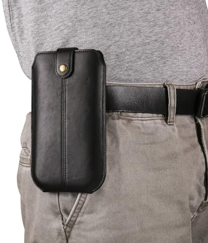 Phone Case Holsters Slim Leather Cell Phone Holster Men Case,Belt Cell Phone Holder, Leather Phone Pouch Compatible with iPhone 14 13 Pro Universal Smartphone Leather Sheath Compatible with Galaxy S23