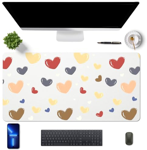 MAYCARI Tapis de Bureau en Cuir PU Imperméable Tapis de Souris Grand 80x40 cm Mouse Pad pour Bureau/Maison, avec Motif de Cœur Coloré