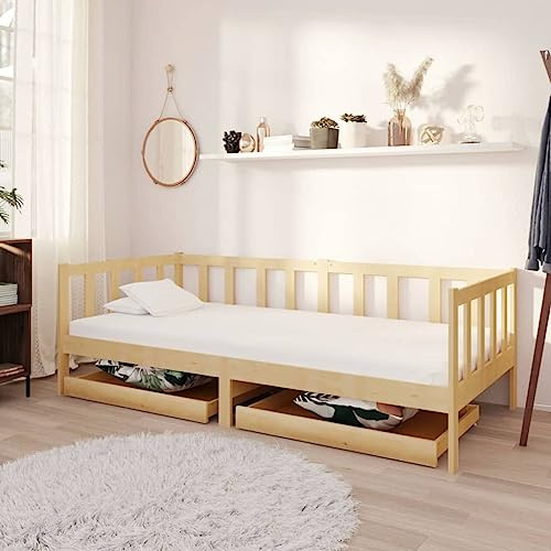 ZQQLVOO Bettgestell Familienbett Palettenbett Tagesbett mit Schubladen 90x200 cm Massivholz Kiefer