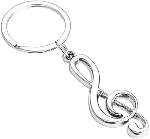 Enyolidimk Schlüsselanhänger mit Musiknoten-Motiv, Metall, Violine, Gitarre, Geschenk, schönes Design, Auto-Schlüsselanhänger, Schlüsselanhänger, silber, 1