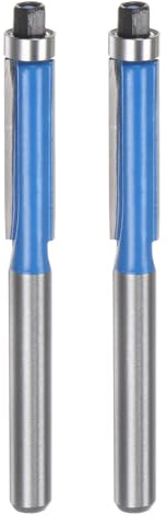 QUARKZMAN 2 Stück Fräser mit Anlaufkugellager 6 mm 1/4 Durchmesser 1 Bits | Schaft Schnitttiefe Obenlager Bündig Gerade Schneiden Fräser aus Hartmetall für Spanplatten Sperrholz, Blau