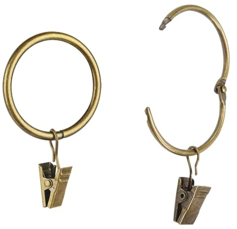 40 Stück öffnende Vorhang-Clips mit Ringen, antikes Messing, 2,5 cm, starke Metall-dekorative Vorhang-Clips, rostfreie Vorhangringe, Vorhangstangen-Clips für Badezimmer, Wohnzimmer und Gästezimmer