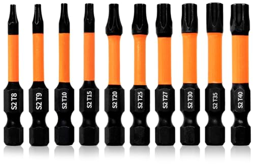 Hilpaty Torx Bit Set 50mm Länge 10Pcs Schrauber Bit-Sortiment T8 T9 T10 T15 T20 T25 T27 T30 T35 T40 Magnetischer Schlagschrauber Bit Satz, 1/4 Sechskantschaft