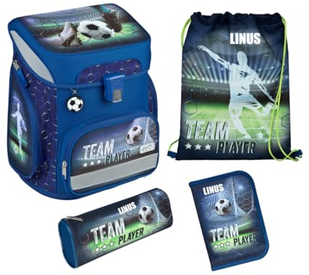 Undercover Schulranzen Set 5-tlg Fußball Jungen 1. Klasse - Mit personalisiertem Inhalt - Schultasche mit Turnbeutel Federmappe für Grundschule