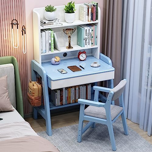 Atwnjkp Studiertisch für Erwachsene/Studenten, Kleiner Schreibtisch mit Schubladen und Fach, platzsparender Computertisch (31 Zoll, blau)