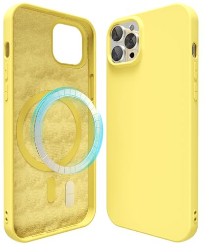oakxco Silicone Case for iPhone 12 Pro Max Compatible with Magsafe Magnetic Wireless Charging, Slim Thin Soft Rubber Gel with Magnet, Matte TPU Mag Cover for Women Men, Yellow