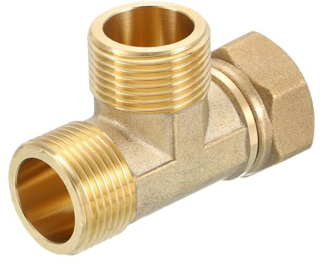 QUARKZMAN Raccordo a T Girevole in Ottone per Tubi, 3/4 NPT (Femmina x Maschio x Maschio) 3 Vie Accoppiatore Raccordo Connettore a T per Condizionatori Aria Impianti Refrigerazione, 1pz