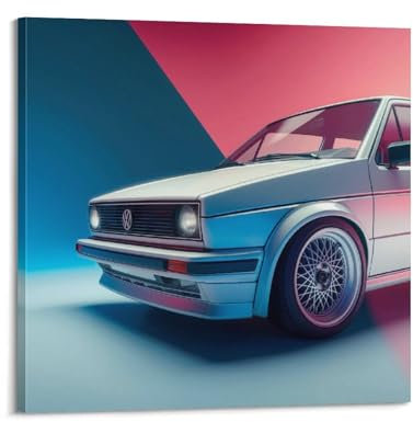 FYRCO Poster mit deutschem Rennwagen, weißer Golf, MK1, GTI, luxuriöses Auto, dekoratives Gemälde, Leinwand, Poster, 30 x 30 cm