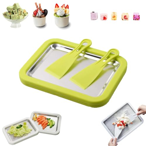 Petrus Ice Cream Tray, Petrus Frozen Yogurt Maker, Petrus Ice Cream Maker, Ice Cream Roll Maker, Ice Cream Freezer, DIY Mini Ice Cream Plate Maker Sweet Roller Pan (Green, One Size)