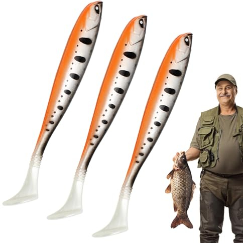 Leurres de pêche pour eau douce et eau salée, leurres de pêche au bar | Appâts de poisson souples en PVC à queue en T | Swimbait réaliste, leurres de bar souples leurres de bar efficaces pour la truit