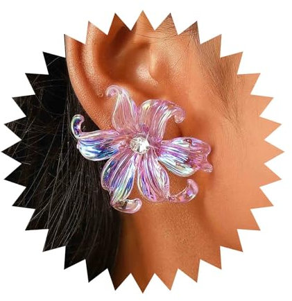 Dervivea Orecchini vintage a fiore viola Orecchini grandi fiori di iris Orecchini floreali in cristallo Orecchini floreali in resina Orecchini gioielli per donna