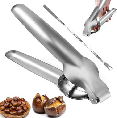OUOQI Chestnut Clip, Chestnut Opener, Walnut Cracker, Chestnut Tongs, Chestnut Knife, Walnut Cracker, Walnut, Chestnut Cutter, Stainless Steel Chestnut Cutter, with Walnut Needle