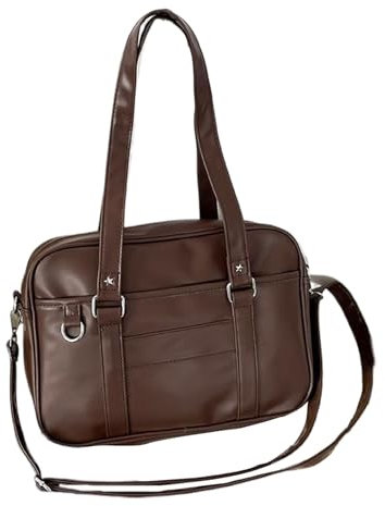 eexuujkl Japanese Casual Bag Japanese PU Handbag Waterproof Student Uniform Laptop Uniform Laptop Leather Japanese School, dark brown