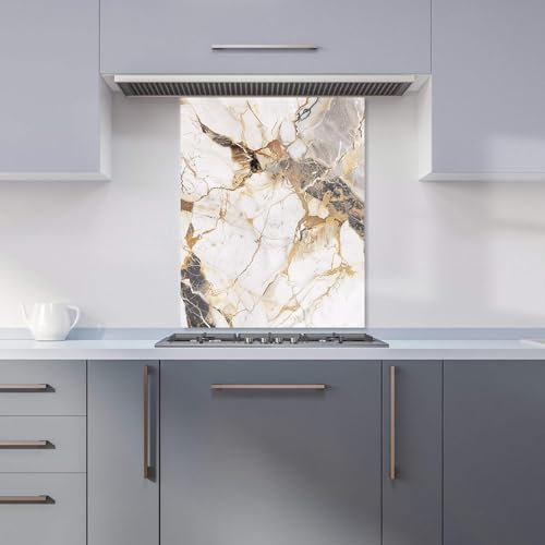 Premium Sleek Pale Marble Effect Kitchen Splashback 6mm Toughened Glass Kitchen Splashback – Heat Resistant Splashback for Kitchens, Perfect for Cookers and Hobs, Polished Edges