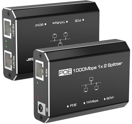 Gigabit POE Injector, PoE Switch, Gigabit Ethernet Switch, Ethernet Splitter 1 to 2, 2-Port Gigabit PoE Extender, Non-PoE to PoE Adapter, 1000Mbps High Speed for Cat 5e/6/7/8 Cable, Plug & Play