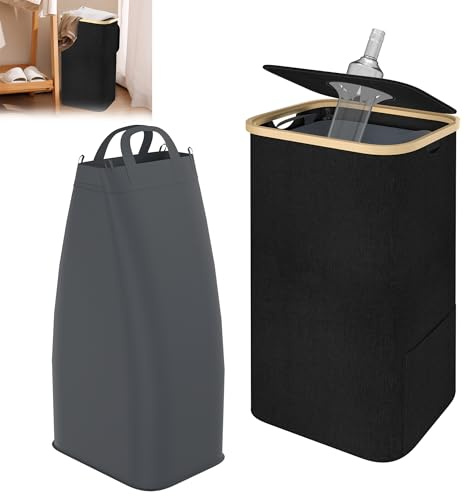 YRHome Consigne de collecte avec couvercle, 97 l, avec trou, support de sac poubelle, grand sac de transport, sac vide, collecteur de bouteilles pour salle de rangement, cuisine, noir