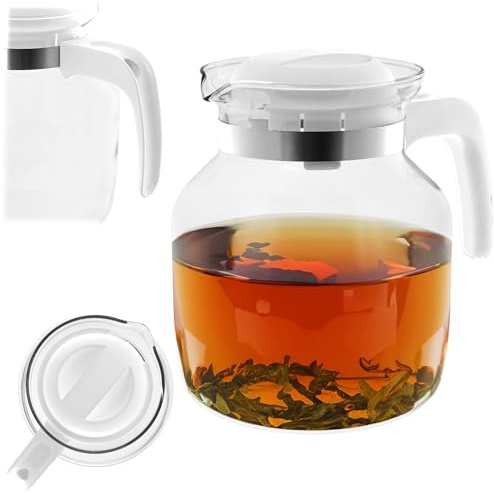 KADAX Glaskanne 1,5L, Kaffeekanne aus hitzebeständigem Glas für Tee, Kaffee und Saft, Teekanne mit ergonomischem Griff und abnehmbarem Deckel (Weiß)