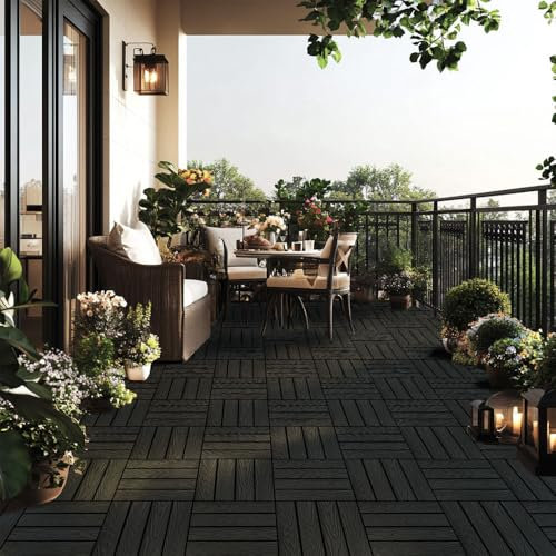 Home Deluxe - WPC Klickfliese BAVARO Premium - 10m² - Anthrazit Fliesen je 30 x 30 cm I Klickfliese Terrassenfliese Balkonfliese