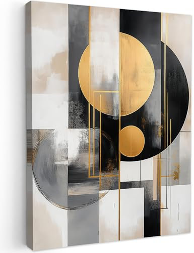 MuchoWow© Impression sur Toile Decoration Murale Peinture 60x80 cm Tableaux Decoratifs Muraux Déco Chambre Tableau Salon Abstrait - Or - Argent - Formes - Esthétique - Moderne