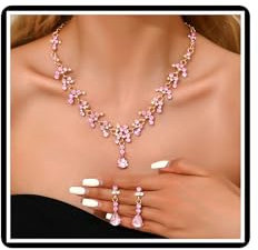 Faruodis Wedding Necklace Earrings Sets for Women Crystal Bridal Flower Pendant Necklace Chain Vintage Rhinestone Necklace Teardrop Ball Dangle Jewelry for Bride Bridesmaid (Pink)