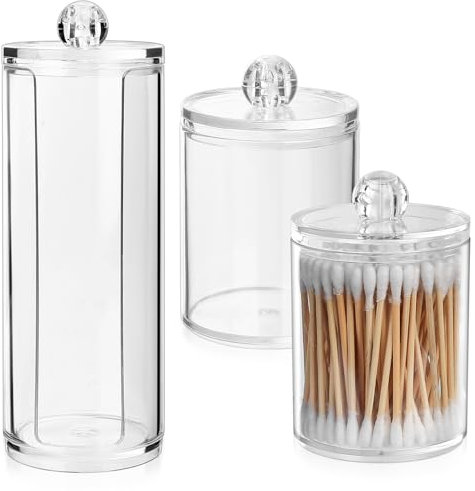 3 Pz Porta Dischetti Struccanti, Porta Cotton Fioc per Bagno, Contenitore Cotton Fioc, Organizer Bagno Trucchi, Contenitori Trucchi per Dischetti di Cotone Batuffoli di Cotone Cosmetici