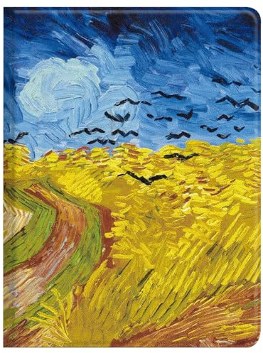 Berkin Arts para iPad Pro de 11 Pulgadas M4 (2024) A2836/A2837/A3006, de Piel de Primera Calidad, Estrellado Cuervos Vibrantes y Campos Dorados(Campo de Trigo con Cuervos de Van Gogh)