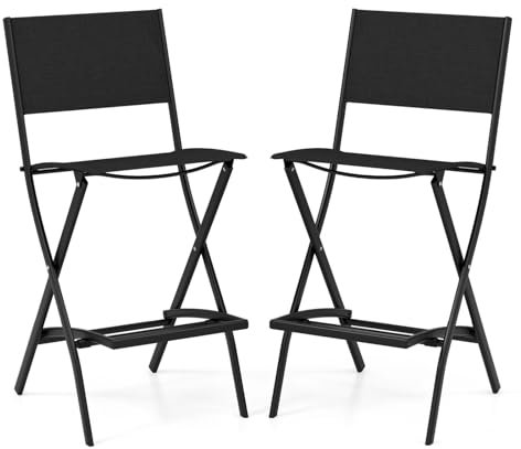 COSTWAY 2er Set Outdoor Barhocker, klappbare Barstühle mit Rückenlehne und Fußstütze, Tresenhocker bis zu 150 kg belastbar, Sitzhöhe 71 cm, Gartenstühle für Balkon, Garten & Poolbereich, Schwarz