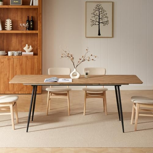 CASABEL - Table à Manger Extensible avec Rallonge intégrée - Style Parisien - Grande Capacité - Plateau de 160 à 200 cm - 6 à 8 Personnes - Pieds Fins en métal - Salle à Manger - Bois Clair et Noir