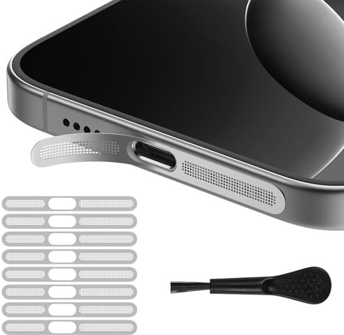 Kinretixia 8 unidades de fundas antipolvo para altavoces compatibles con iPhone 16 Pro/16 Pro Max con red de altavoces antipolvo, adhesivo de titanio natural
