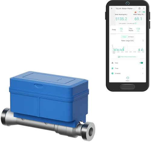 NSF Certified YoLink FlowSmart All-in-One Smart Water Meter & Auto Shutoff for 3/4 Pipes, LoRa Long-Range, Real-Time Leak Detection, 10-Year Battery, 80+ Device Ecosystem, Hub Required