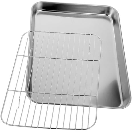 BESTOYARD 1 Juego De Rejilla Para Freír Y Escurrir Bandeja Para Hornear Con Rejilla Bandeja Para Horno Con Rejilla De Alambre Bandeja Para Horno Tostador Bandeja Plateada De Acero