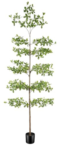 FEELEAD Künstlicher schwarzer Olivenbaum, 2,4 m hoch, künstlicher schattiger Damenbaum mit natürlichem Holzstamm und realistischen Blättern, großer künstlicher Baum für Innen- und Bürodekoration