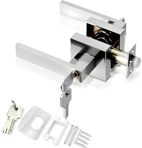 Gevvnss Door Lever Handle Lock,Interior Door Handle with Lock and Key,Entry Door Handle for Bedroom Office Left or Right Handing(Silver)