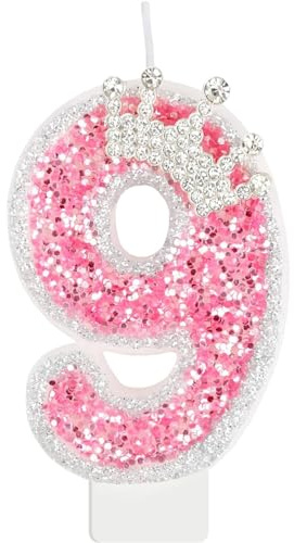 NINFEIQI Birthday Candles Number, Number Candles for Cakes, Number 9 Candle, Cake Topper Number Candles Birthday Decoration for Girls Birthday Party