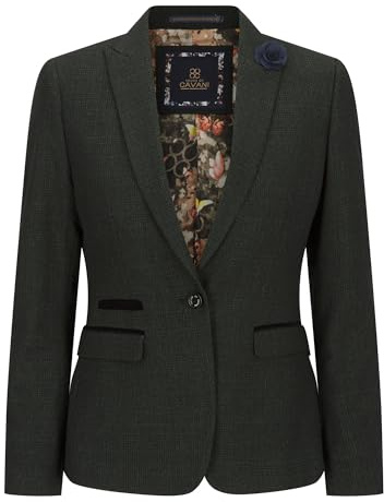 Infinity Leather Women's Tailored Fit Tweed Check Blazer Wool Jacket