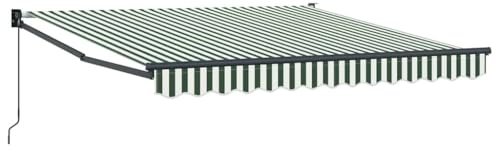 vidaXL Auvent Rétractable Vert et Blanc 350 x 250 cm Tissu, Parasol réglable, rectangulaire, auvent Moderne pour Jardin et terrasse, résistant au UV, abri rétractable
