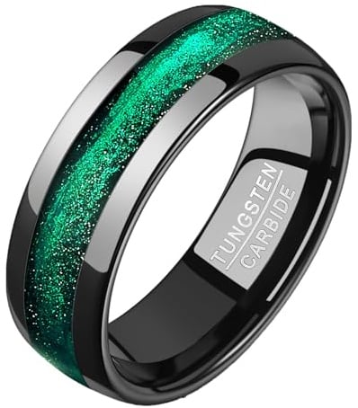 TUNGSTORY Mystischer Schwarz grün Ring - Wolframring 8 mm mit Glimmereffekt - Hypoallergen Emo Jewelry Modeschmuck