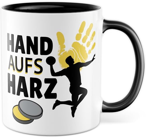 Tasse Handball Geschenk Hand aufs Harz, Kaffeetasse Sportler Witz Humor Sarkasmus, Geschenkidee Trainer Team Handballer Handballerin Kaffee-Becher
