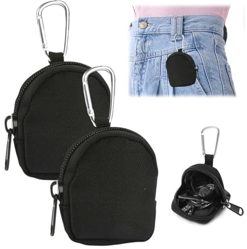2 Stücke Münzbeutel Herren mit Reißverschluss und Karabiner | Canvas Ringtasche, Kleingeldbörse, Tragbar, Für Camping, Wandern und Radfahren