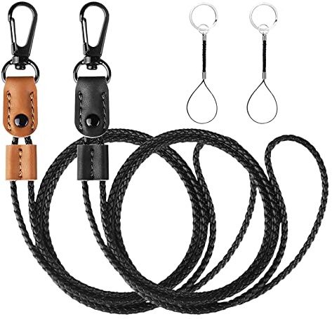 Qusedwey 2 Pcs Braided Leather Badge Lanyards for ID Badges Holders Keys Long Strap Neck Lanyard Keychain for Men,Women A