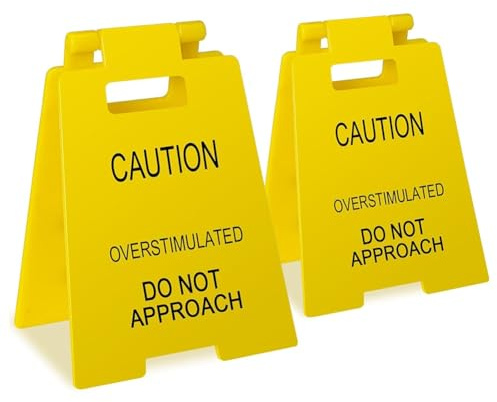 Ayfunkey For Coworkers Desk Sign Teammates Employees (2PCS) Caution Overstimulated Desk Sign