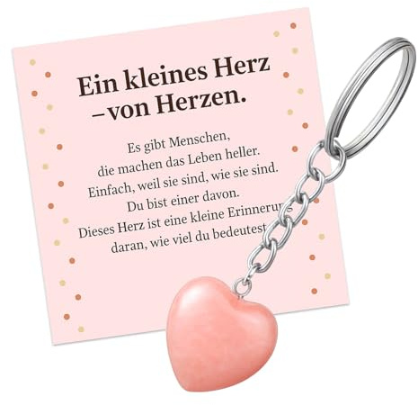 PIujsym Dankeschön Geschenkset - Rosa Herz Schlüsselanhänger mit Rosenquarz, Spruch Karte und Glücksstein Box, Persönliches Geschenk für Frauen, Freunde & Trauzeugin (Besonderen Menschen - Rosenquarz)
