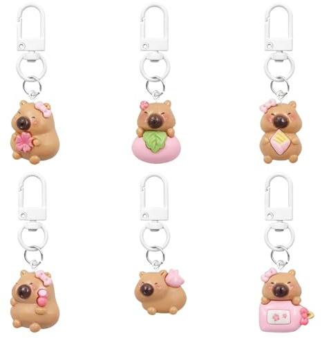 6 Pièces Porte Clés Capybara, Porte Clé, Porte Clef Fille, Porte Clef Kawaii, Porte-Clés pour Filles et Femmes, Cadeau pour Filles (1,5 * 5 cm, Capybara)