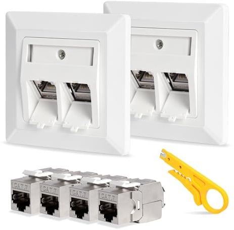 2 x Netzwerkdose Unterputz und 4 x CAT 7 Keystone Rj45 Modul, Netzwerkdose Aufputz Glasfaser Dose Unterputz lan Dose Unterputz, 10 Gbit/s, Weiß