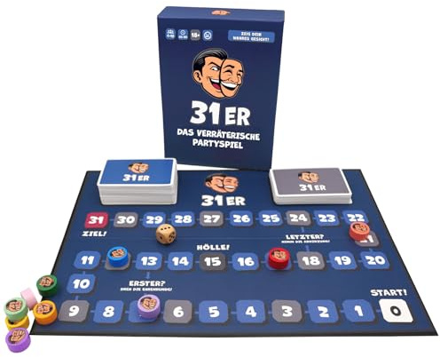 31er® Das Verräterische Partyspiel – Lustiges Partyspiel für Erwachsene ab 18 – Brettspiel mit 150 Minispielen und Aufgaben – Perfekt für Party, Geburtstag, Silvester, Spieleabend & JGA