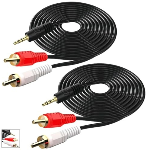 TONGZHIY 2 pcs 1.5M RCA to 3.5mm aux cable, speaker wire to RCA red white connector plug,Phono to 3.5mm Jack Adapter Lead,Suitable for high-fidelity amplifiers and speakers, etc. (red white black)