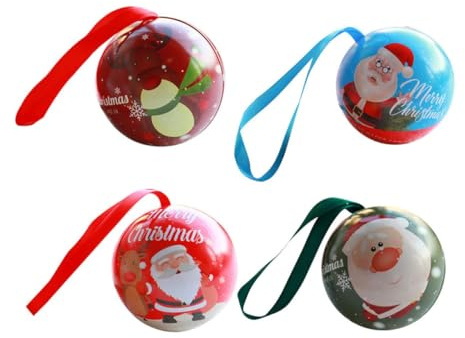 LOORGVEL 4 Stück Weihnachtsbehälter aus Weißblech Süßigkeitenbox mit Griffseil Kompakt und Dekorativ für Weihnachtsdeko und Aufbewahrung Zufällige Farbe Zufällige Farbe