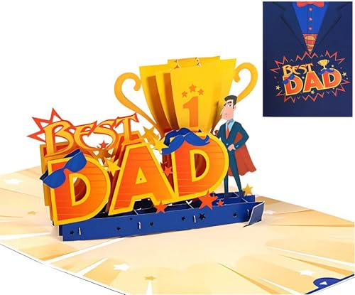 DEESOSPRO Carta Pop-Up 3D per la Festa del Papà – Design Trofeo Superman Best Dad, Carta Pop-Up 3D per Papà, Regalo per la Festa del Papà & Compleanno di Papà, Marito, Papi