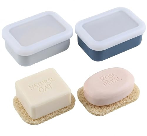 Yoreva 2PCS Auslaufsicherer Silikon-Seifendose Reise mit Abtropfschicht | Seifenbox,Tragbarer Seifenbehälter für eine Normale Seife,Bruchsicherer Seifenhalter mit Deckel für Reisen Badezimmer