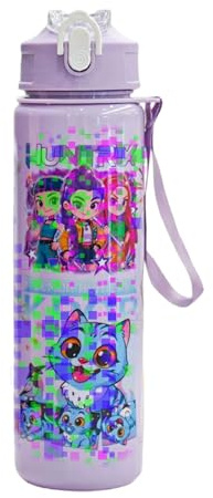 Metaparty 750ML/25OZ Korean Pop Water Bottle with Straw, Kids Water Bottle for Girls with Cartoon Print, Leak-Resistant Drinks Bottle with Handle for School Travel Camping (Purple)